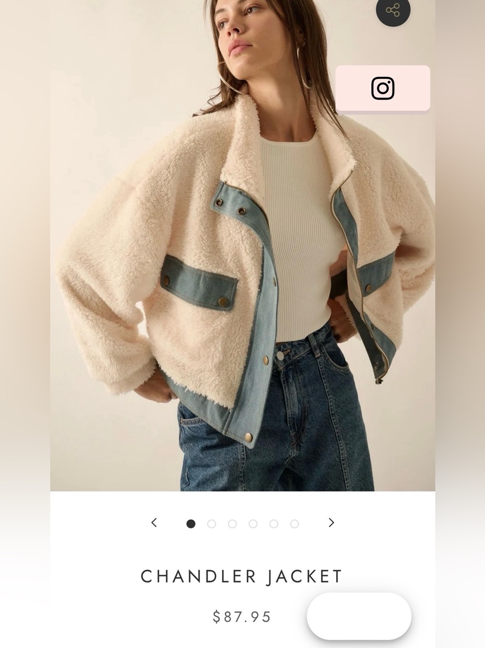 Urban Outfitters Cream Sherpa Jacket with Blue Denim Trim